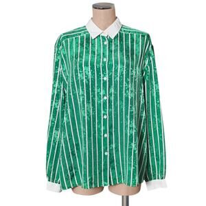 PYKE Limited Green Print Button Down Blouse Shirt Top L XL
